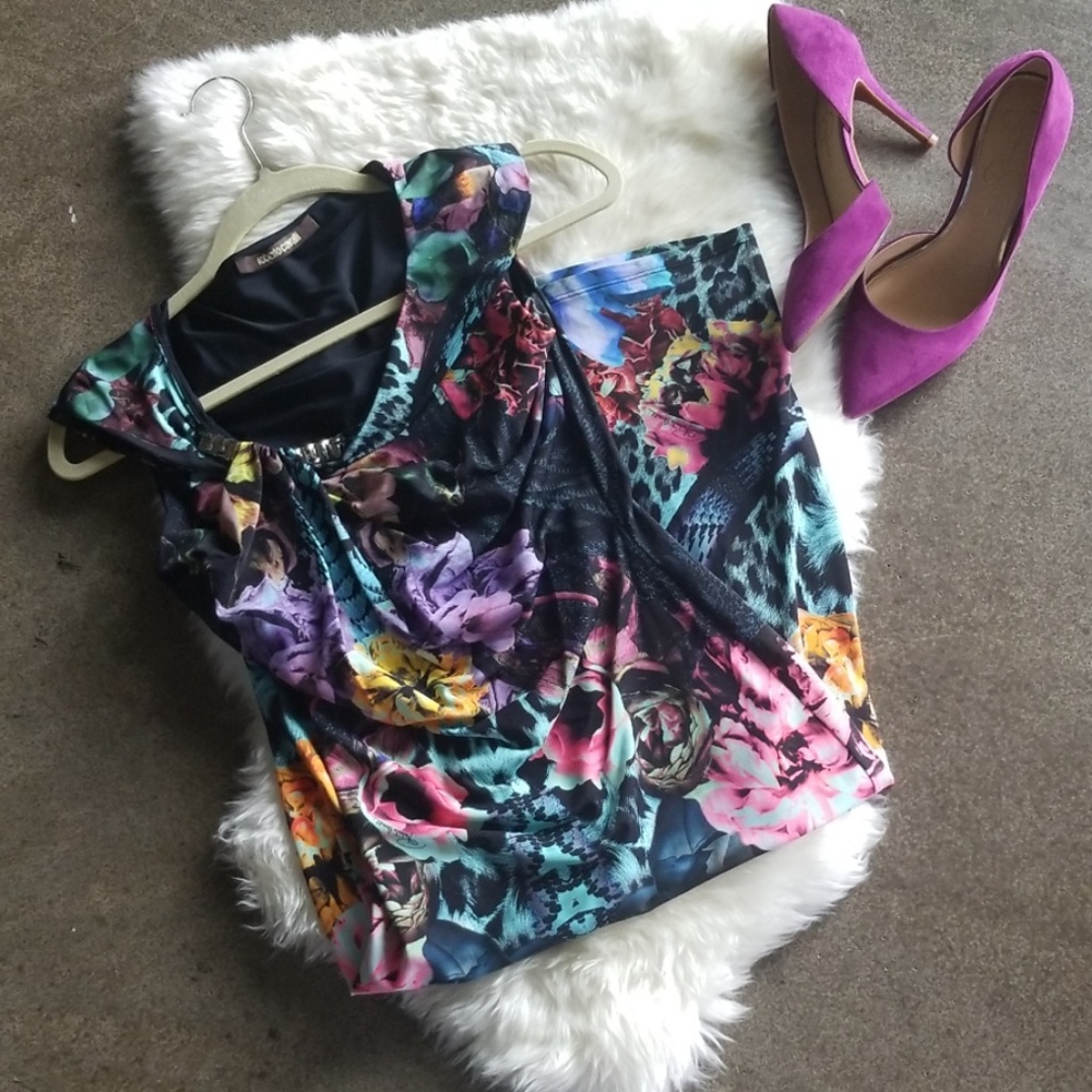 ROBERT CAVALLI V-NECK SLEEVELESS PRINTED DRESS